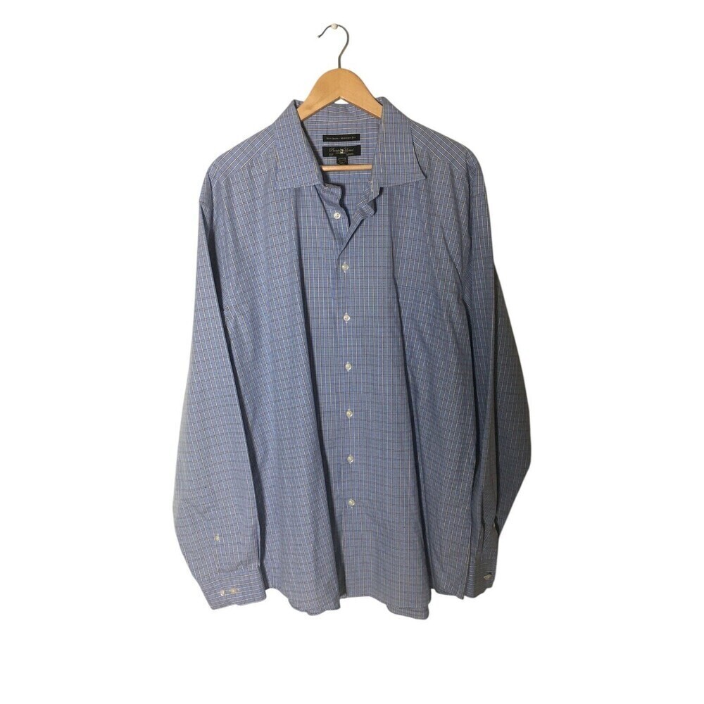 Pronto Uomo Shirt Men's Size 3 XL Tall Blue Plaid 100% Cotton Button Up